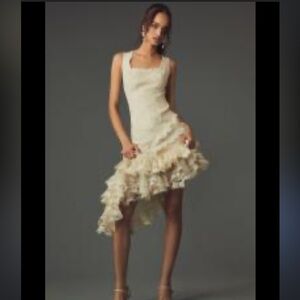 Geisha Designs Square-Neck Ruffled Asymmetrical Lace Dress